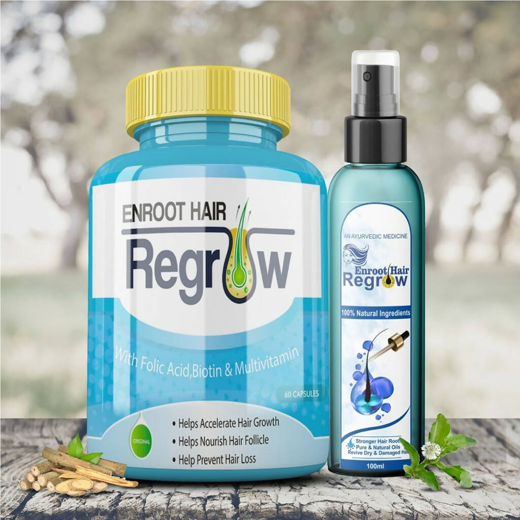 Divya Shree Enroot Hair Regrow Capsule & Oil Nourish & Cleanse Hair Kit | Grocsy