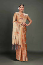Peach Soft Organza Woven Design Saree With Unstitched Blouse Piece - Zaara | Grocsy
