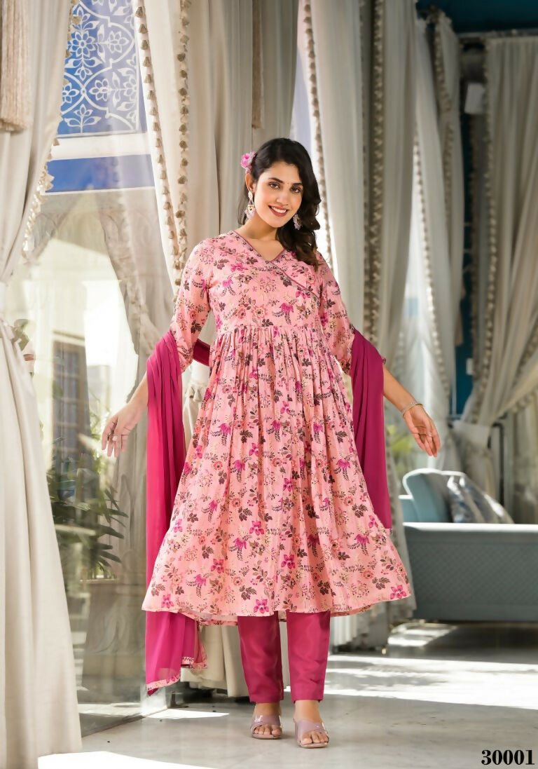 Designer Stylish Light Pink Rubi Silk Stitched Suit With Dupatta - Kiyara | Grocsy