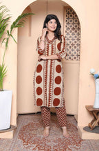 Miravan Womens Brown Pure Cotton Kurta With Palazzo Set | Grocsy