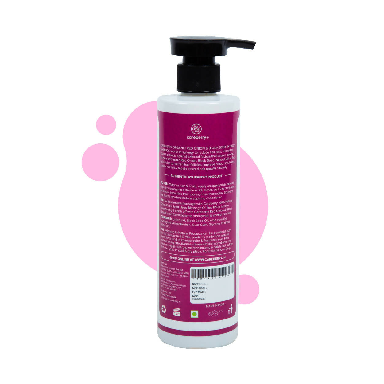 Careberry Organic Red Onion & Black Seed Stimulating Shampoo For Anti Hair Fall | Grocsy