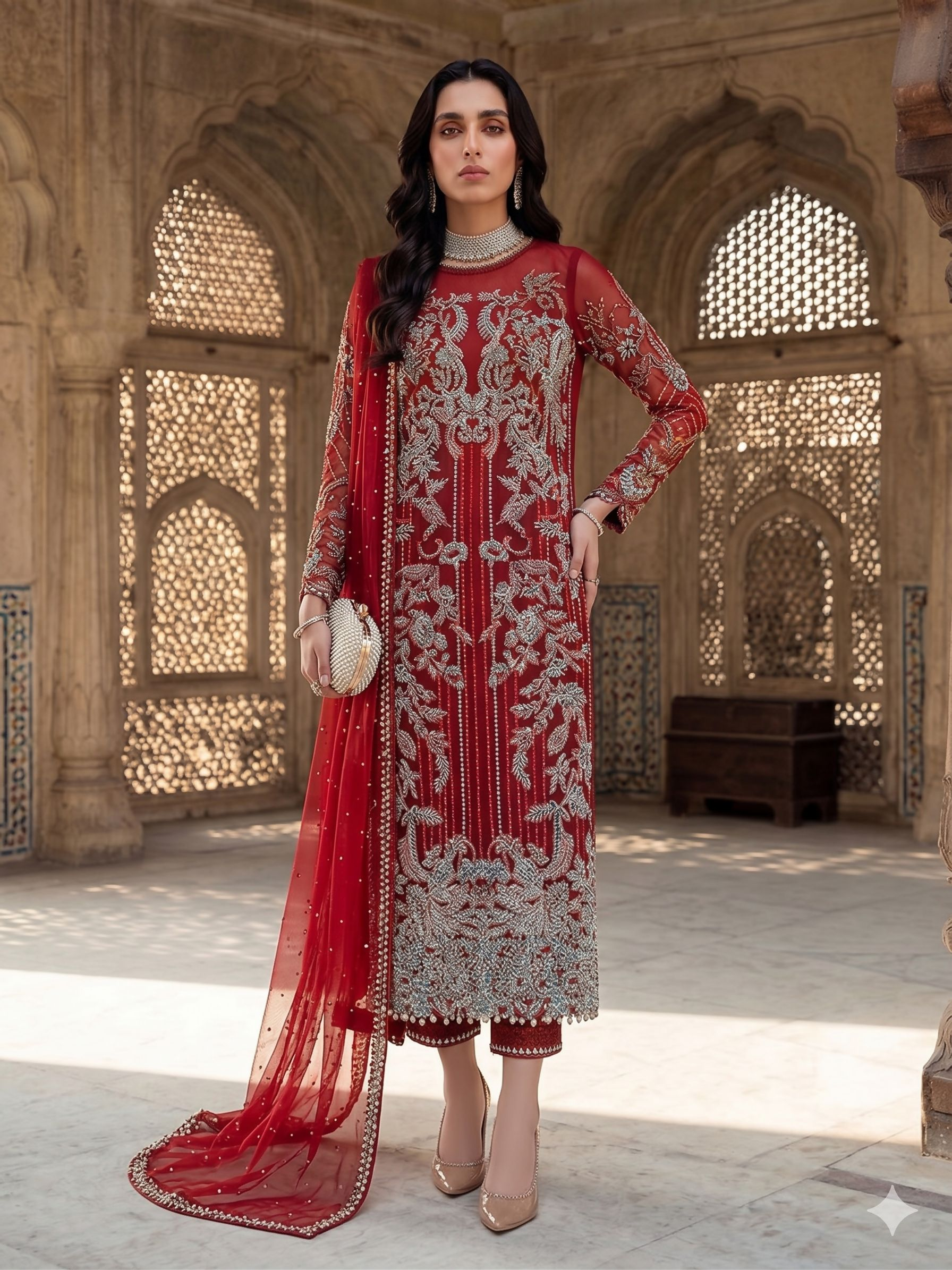 Teeya Creation Womens New Soft Net With Heavy Embroiedery With Sequence Work Red Kurta Set | Grocsy