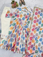 Teeya Creation Women's Multicolor Floral Print Anarkali Suit with Dupatta | Grocsy