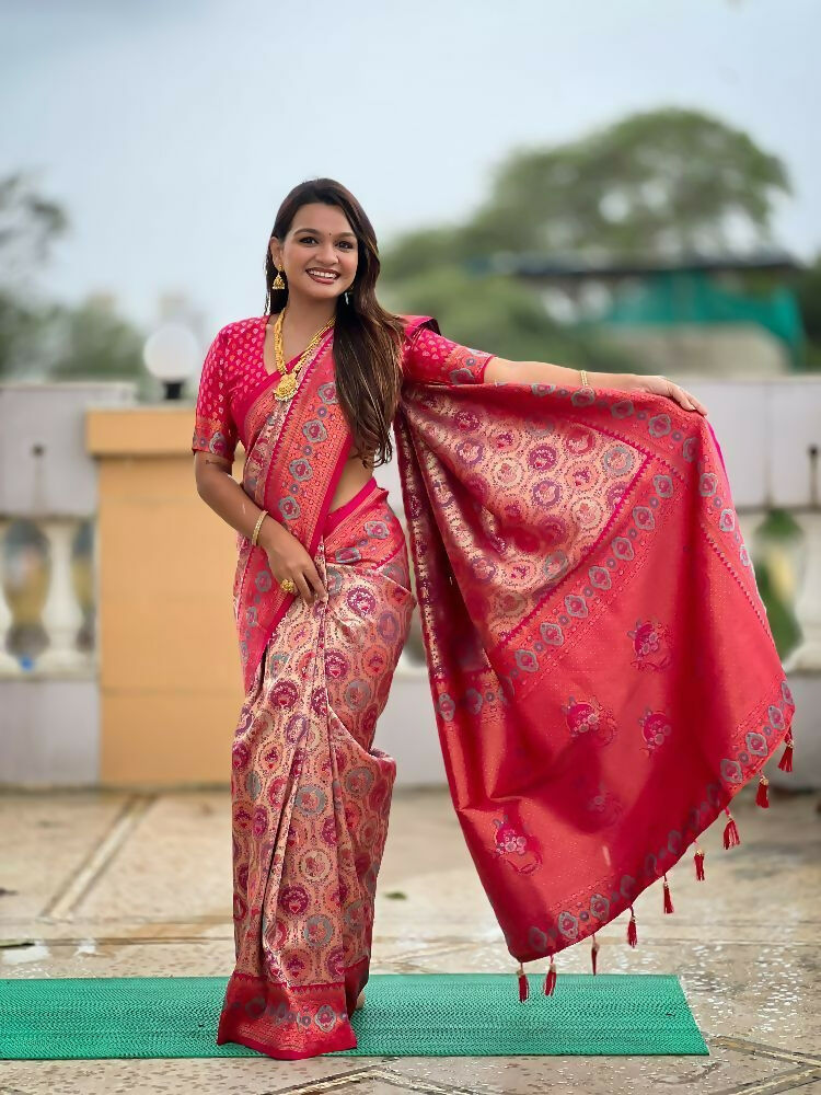 PR Fashion Rani Soft Kanjivaram Silk With Zari Weaving Meenakari Design Saree | Grocsy