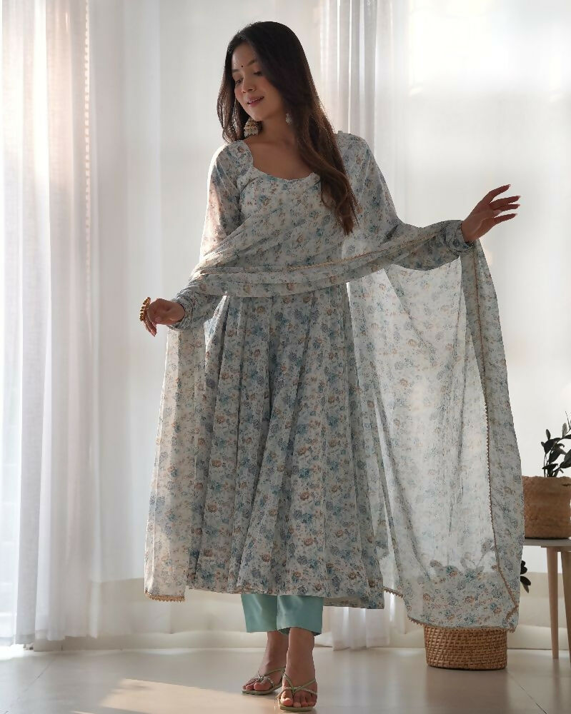 Joban Fashion Sky Kurta Set Organza Sequin Embroidery Work | Grocsy