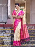 Shree Shyam Fashion Cream Soft Silk Saree | Grocsy