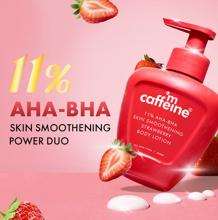 mCaffeine 11% AHA-BHA Skin Smoothening Strawberry Body Lotion | Grocsy