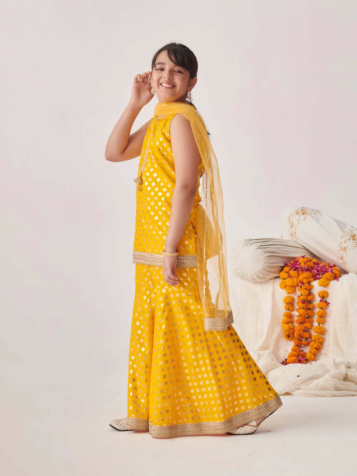 Joban Fashion Girl's Yellow Color Sharara Set | Grocsy