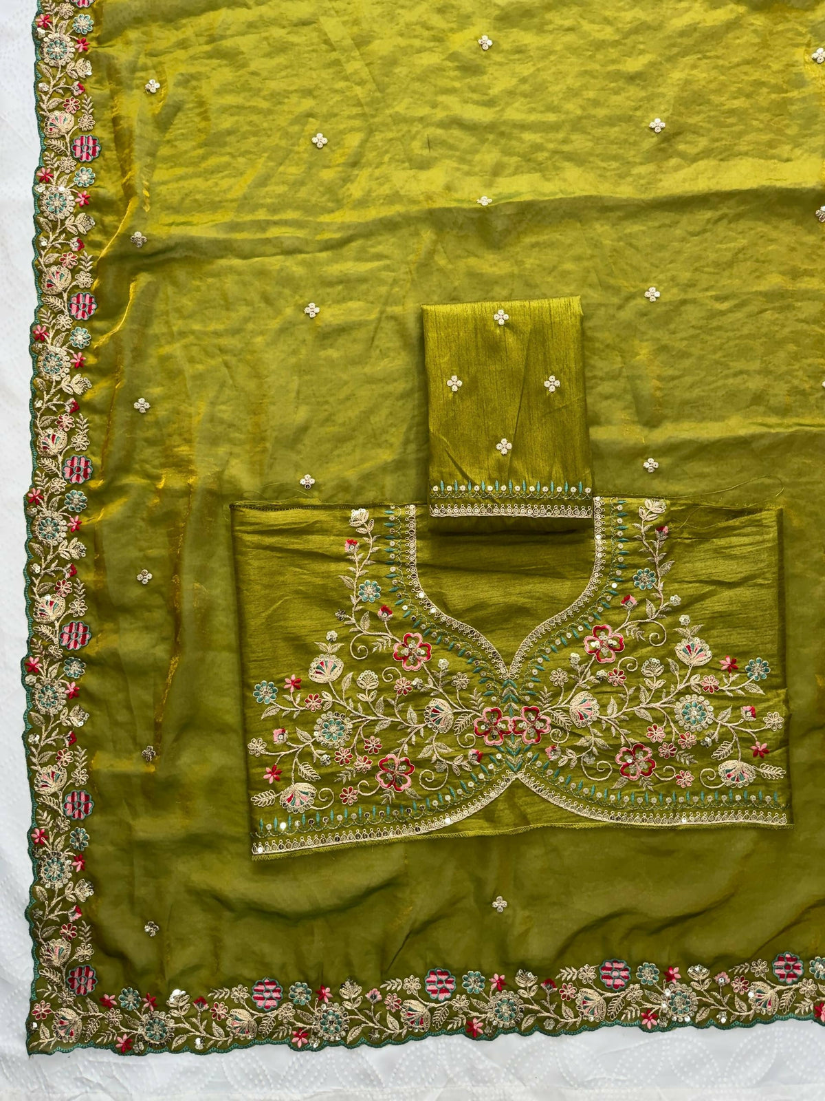 Teeya Creation New Trendy Party Wear Soft Satin Chiffon Saree-Dark_Green | Grocsy