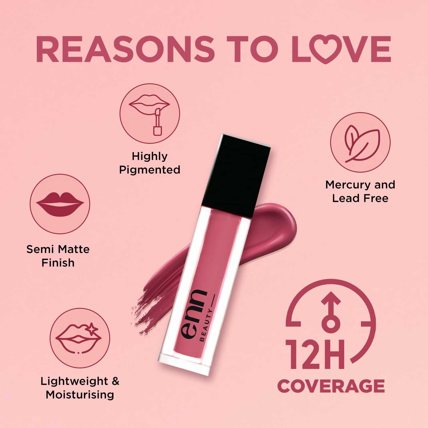 Enn Semi Matte Red Liquid Lipstick - Cosmo Pink | Grocsy