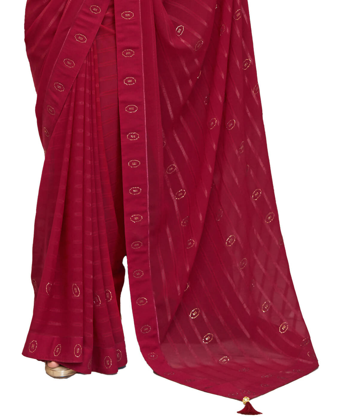 Maroon Georgette Swaroski Work Saree With Unstitched Blouse Piece - Juhi | Grocsy