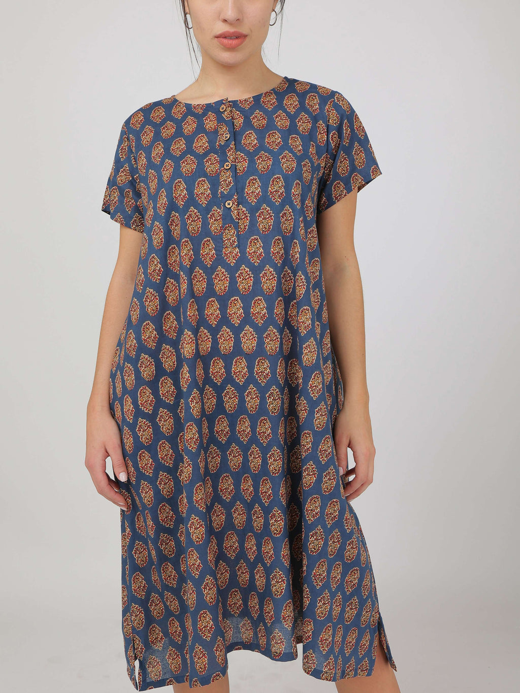 Breathables Women Cotton Printed Loungewear Nightie Blue I Night Wear | Nighty | Jaipuri Print | Grocsy