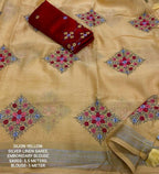Yellow Pure Linen Ethnic Motifs Saree with Unstitched Blouse - A2M | Grocsy