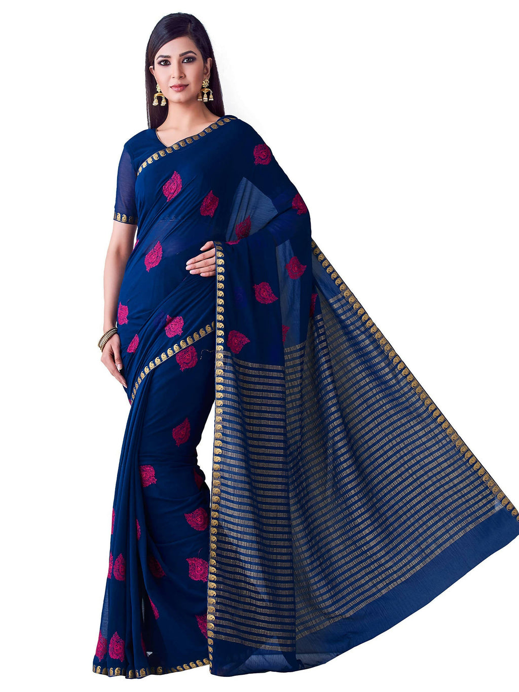 Mimosa Women's Navy Blue Banarasi Chiffon Saree | Grocsy