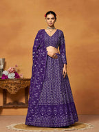 Purple Thread Sequence Embroidered Georgette Lehenga Choli - Jihu Culture | Grocsy