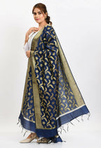 Mominos Fashion Moeza Women's Banarsi Silk Floral Woven Design Navy Blue Dupatta | Grocsy