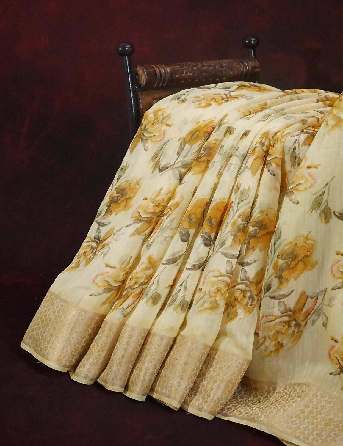 Shades Of Lemon Yellow With Floral Design Semi Chanderi Saree By Gayathri Reddy Designer Studio | Grocsy