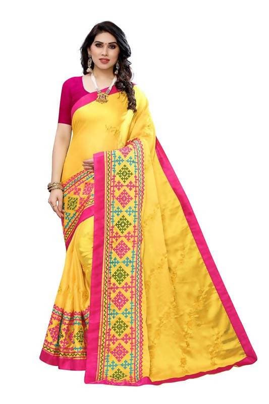 Vamika Yellow Chiffon Emboridered Saree (SUIDHAGA YELLOW) | Grocsy