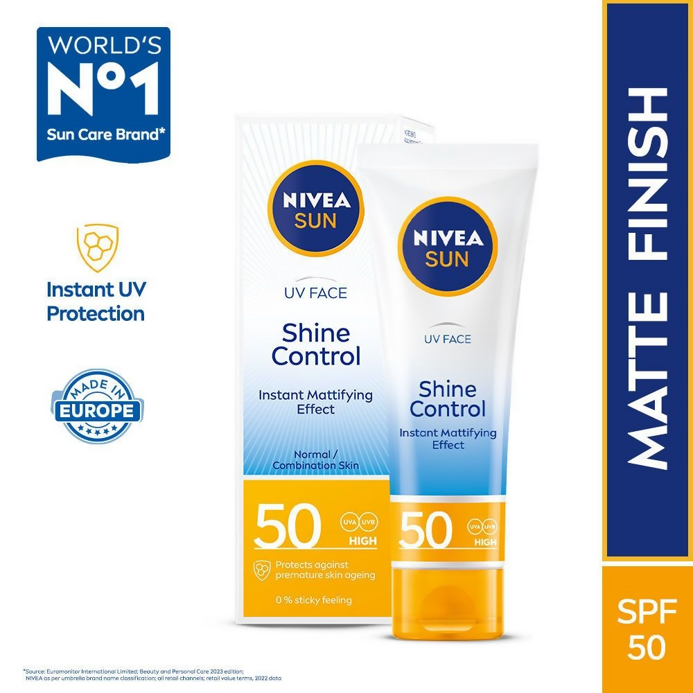 Nivea Sun Shine Control SPF 50 Sunscreen Ultra Matte, No White Cast, Instant UV Protection | Grocsy