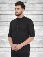 Even Apparels Pure Cotton Black Short Kurta - Black | Grocsy