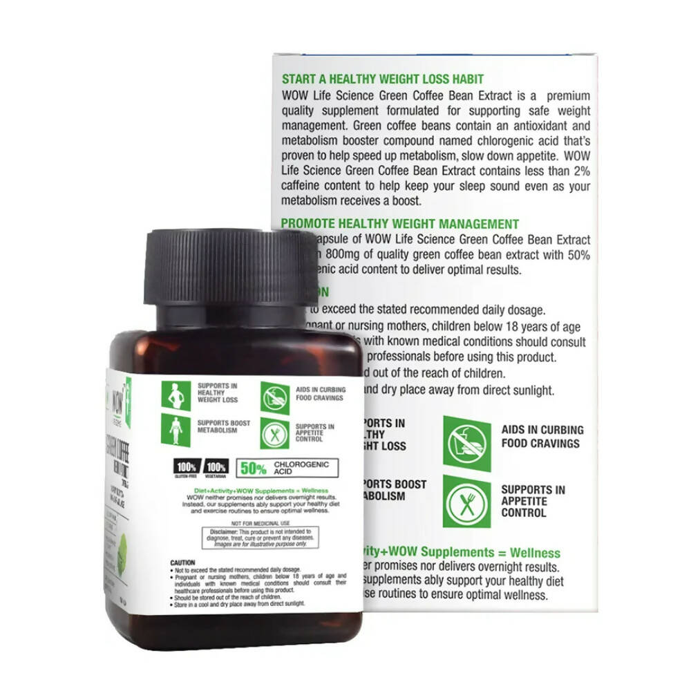 Wow Life Science Green Coffee Bean Extract Vegetarian Capsules | Grocsy