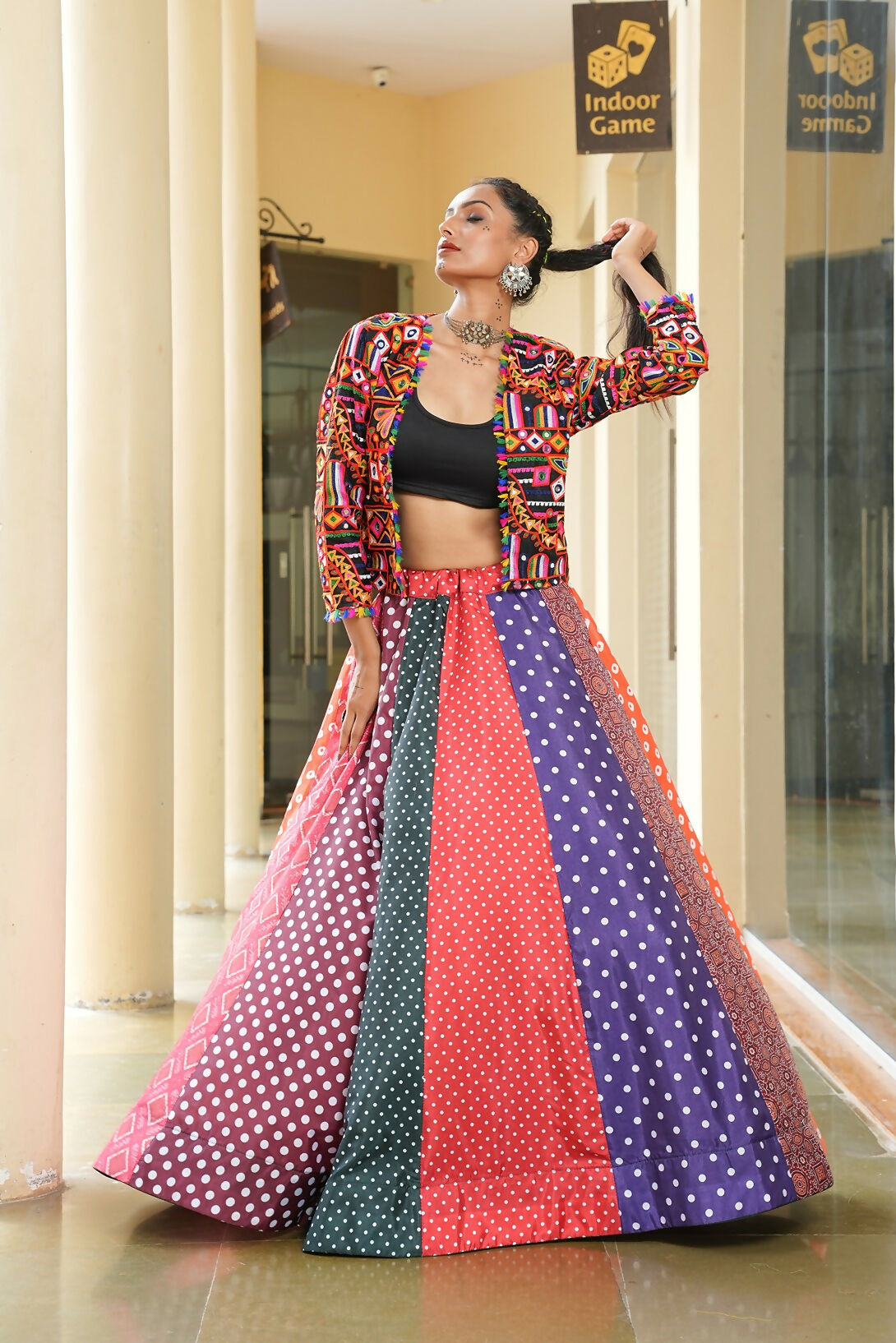 AI Fashion Multi Silk Crepe Designer Navratri Wear Lehenga Choli Collection | Grocsy