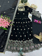 Teeya Creation Premium Black Ethnic Kurti With Sharara And Embellished Dupatta Set | Grocsy