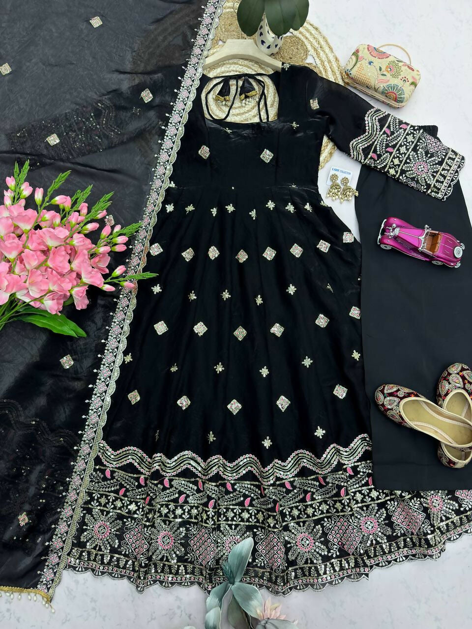 Teeya Creation Premium Black Ethnic Kurti With Sharara And Embellished Dupatta Set | Grocsy