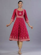 Juniper Women Fuchsia Rayon Printed A-Line Kurta | Grocsy