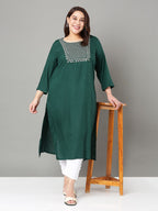 Sztori Plus Size Floral Yoke Design Thread Work Straight Kurta | Grocsy