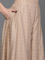Ahalyaa Women Floral Printed Top with Palazzos - Tan Color | Grocsy