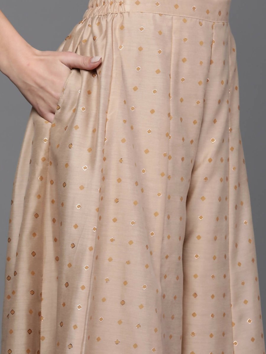 Ahalyaa Women Floral Printed Top with Palazzos - Tan Color | Grocsy