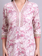 Joban Fashion Off White Cotton Floral Printed & Embroidery Work Kurta With Trousers & Dupatta Set | Grocsy