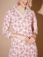Myshka Women Pink Floral Kurta & Trousers | Grocsy