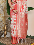 Shree Shyam Fashion Linen Cotton Red & White Saree | Grocsy