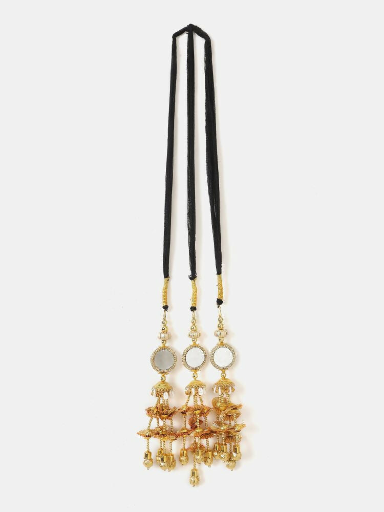 Ruby Raang Gold Gota Pati Work And Black Thread And Shells With Gold Stones Ghungroo | Grocsy