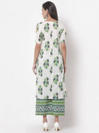 Myshka Women's White Cotton Blend Printed Half Sleeves V Neck Casual Kurta with Palazzo Set | Grocsy