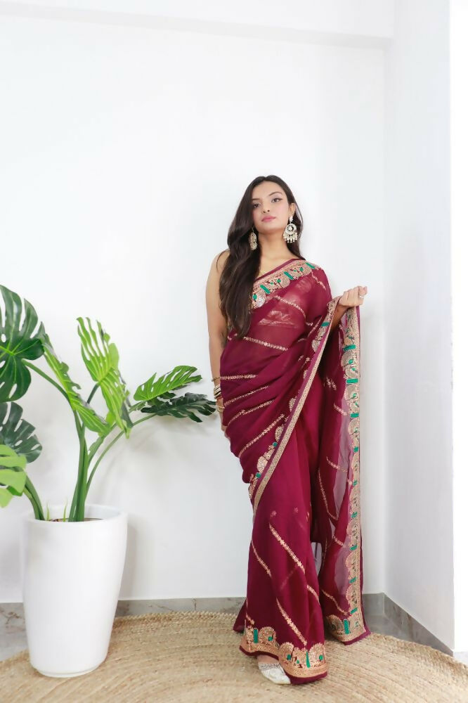 Vamsee Aaradhna Maroon Georgette Saree | Grocsy