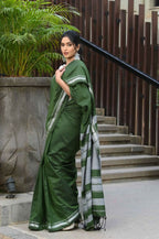 Beatitude Green Cotton Handloom Saree | Grocsy