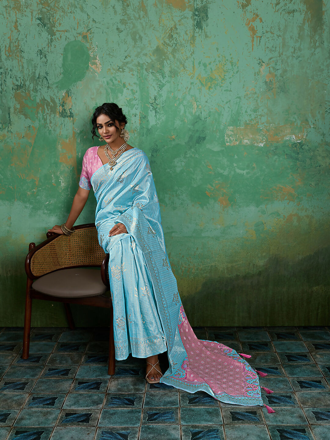 Shree Shyam Fashion Sky Blue Linen Cotton Saree | Grocsy