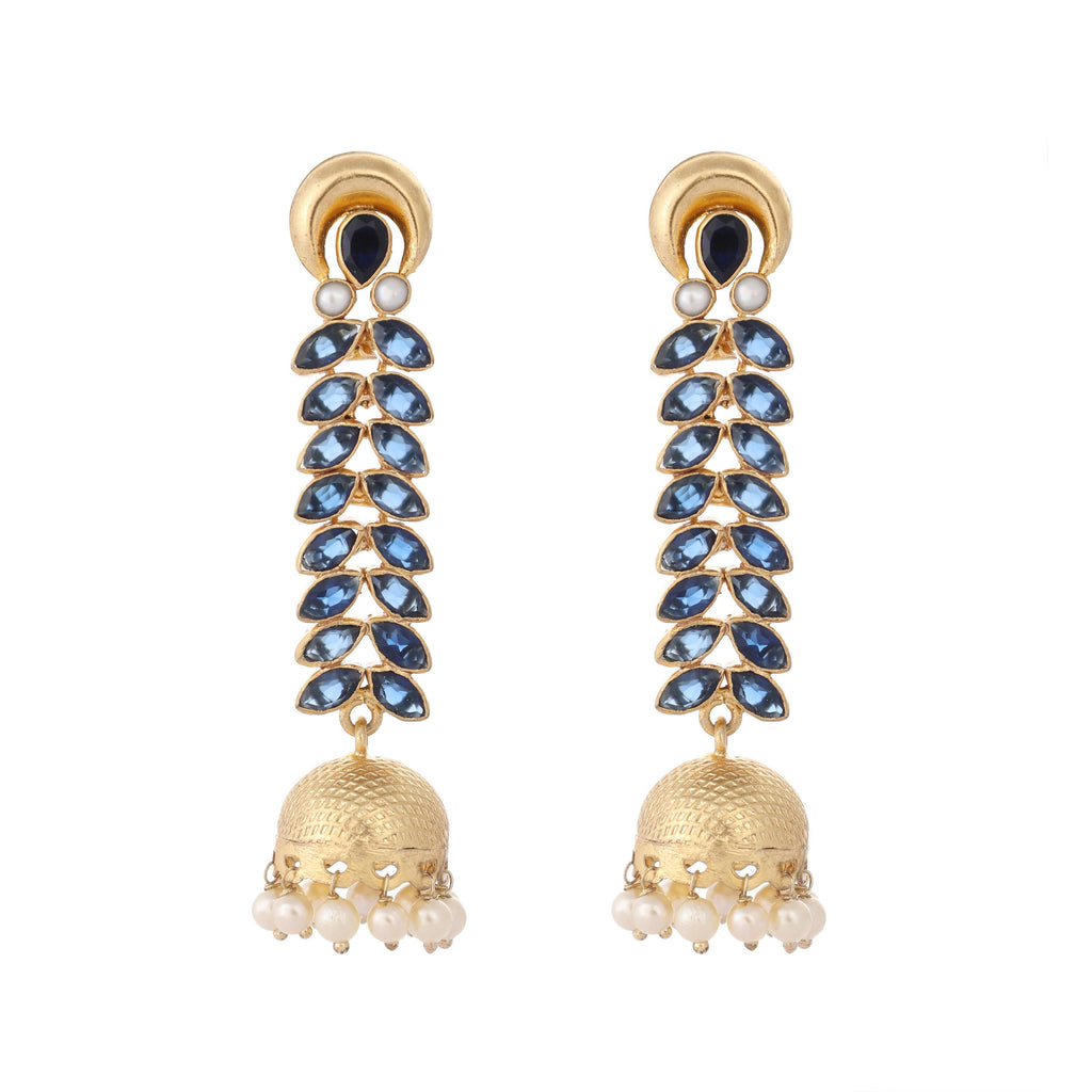 Nuyug 22K Gold-Plated Blue Onyx & Pearl Studded Dome Shaped Jhumkas | Grocsy