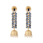 Nuyug 22K Gold-Plated Blue Onyx & Pearl Studded Dome Shaped Jhumkas | Grocsy