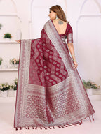 Aastha Fashion Maroon Georgette Silk Leheriya With Elegant Zari Weaving Saree | Grocsy