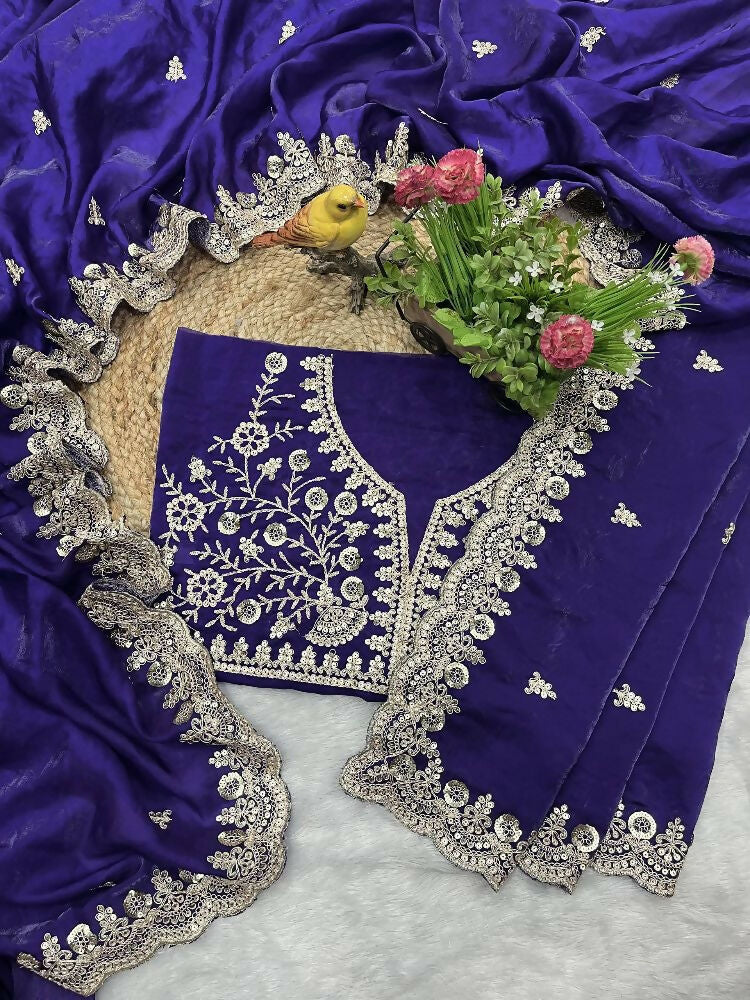 Joban Fashion Blue Frendy Satin Silk Party Wear Sarees | Grocsy