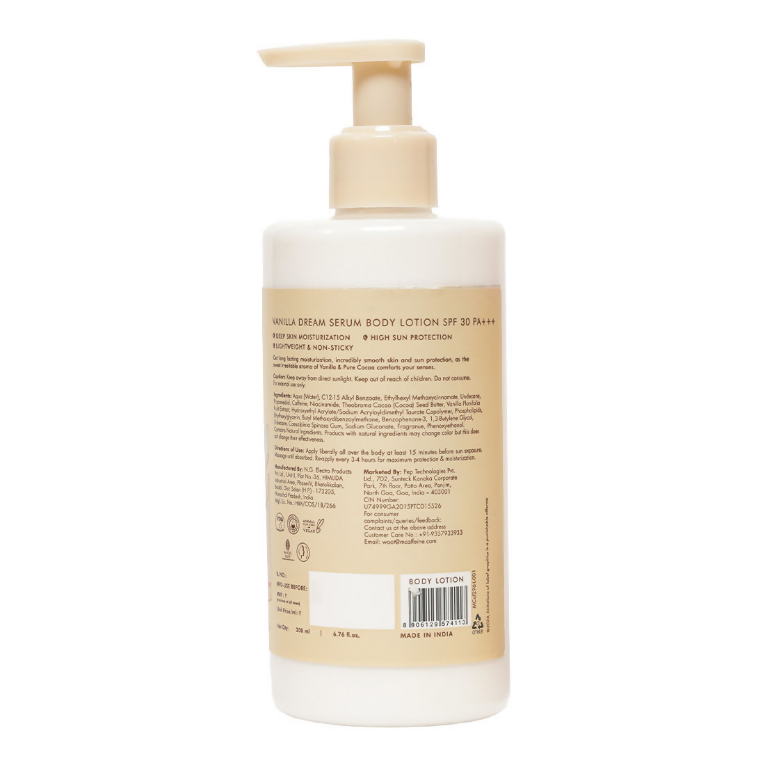 mCaffeine Vanilla Dream Serum Body Lotion SPF 30 PA+++ For 72 hrs Deep Moisturization | Grocsy