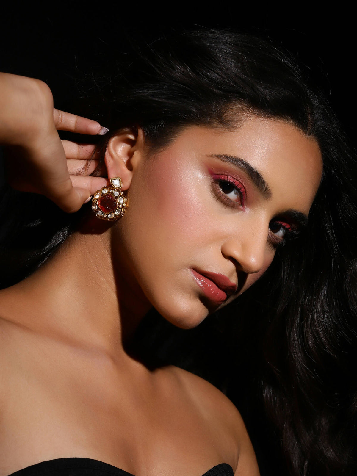Pink Gold-Polished Contemporary Drop Earrings - Ruby Raang | Grocsy