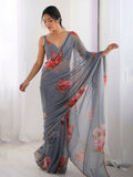 Traditional Partywear Grey Georgette Fancy Saree-Pavitra | Grocsy