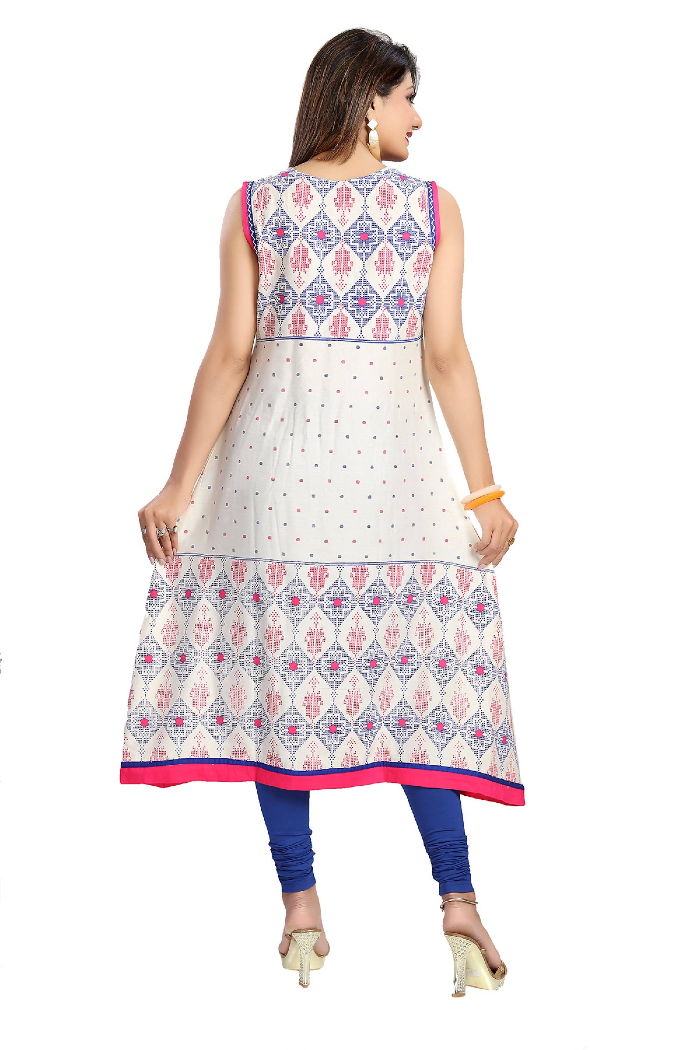 Snehal Creations Print Precious White A-Line Designer Cotton Tunic | Grocsy