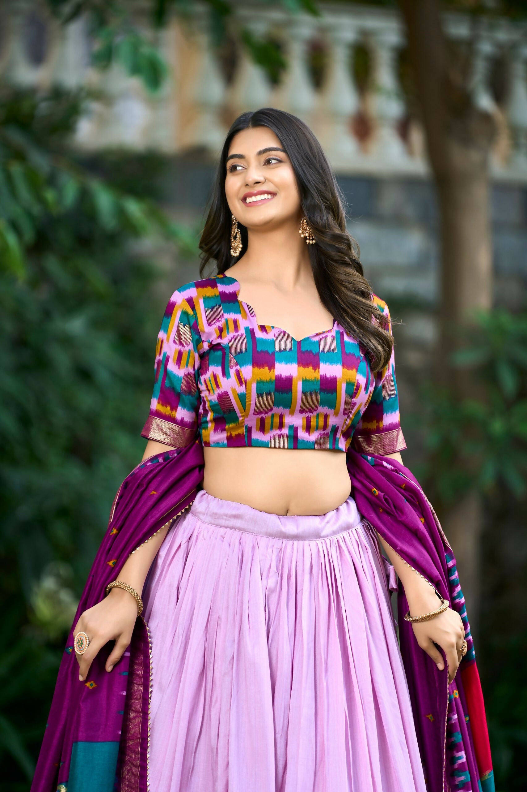 Vastranavya Luxurious Tussar Silk Print With Foil Work Lehenga Choli - Lavander | Grocsy