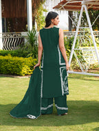 Nikhaar Dark Green Embroidered Modal Silk Stitched Straight Cut Kurta Culottes Dupatta Readymade Suit | Grocsy